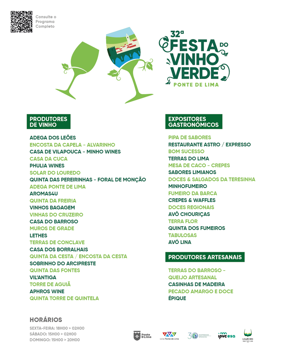 Lista de Produtores e Expositores na 32&ordf; Festa do Vinho Verde e Produtos Regionais
